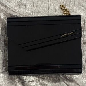 Jimmy Choo Black Patent Envelope Clutch with Gold Chain